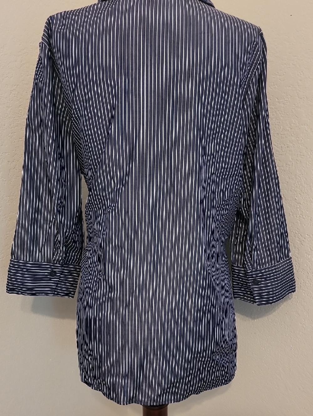 Unique Spectrum Navy & White Striped Tie-Front Button Blouse - Picture 4 of 5
